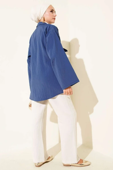 Kalın İp Bağcıklı Kimono Lacivert - Resim 3