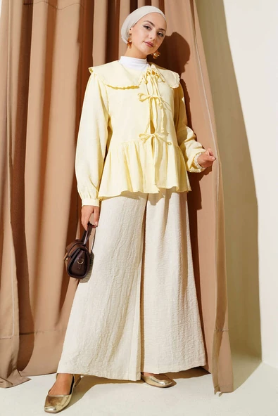 Bebe Yaka İp Bağlamalı Kimono Sarı - Resim 2