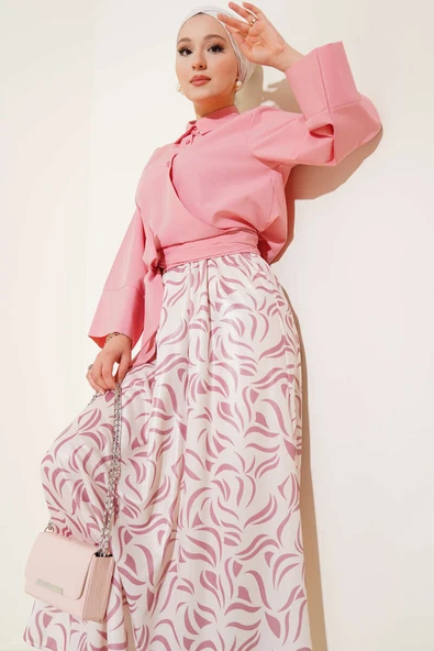 Yandan Bağlamalı Etekli İkili Takım Pudra - Resim 2