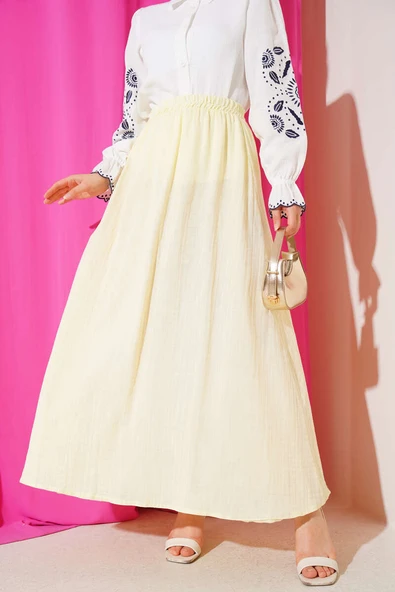 Bel Lastikli Müslin Etek Sarı ürün görseli 1