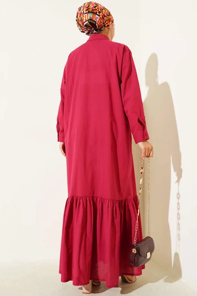 Gömlek Yaka Önü Pileli Elbise Lacivert Bordo - Resim 3