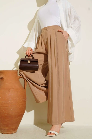 Düğmeli Salaş Pantolon Latte ürün görseli 1