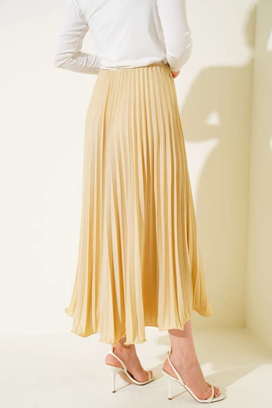 Fırfırlı Pileli Bel Lastikli Etek Kum Bej - 3