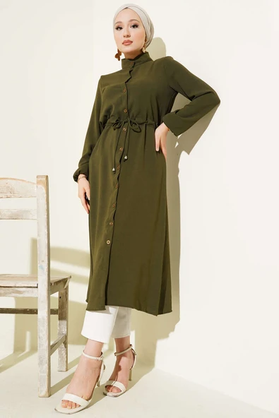 Bel Tünelli Düğmeli Ayrobin Kap Haki - Resim 2