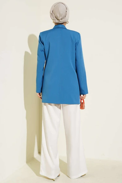 Cep Kapaklı Dabıl Blazer Ceket İndigo - Resim 3