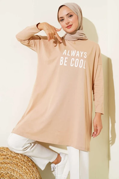 Always Be Cool Baskılı Tunik Latte ürün görseli