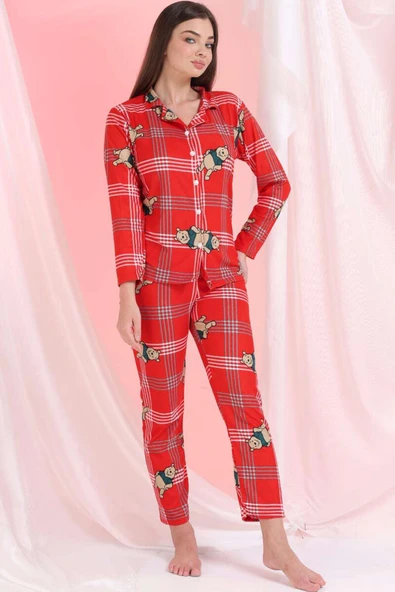 Winnie Ayıcıklı Süet Pijama Takımı Kırmızı - Resim 2