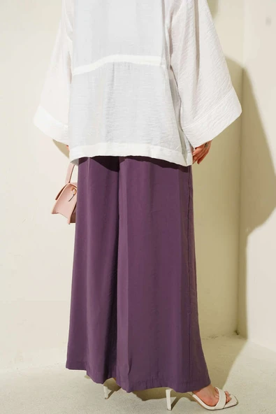 Düğmeli Salaş Pantolon Mor - Resim 3