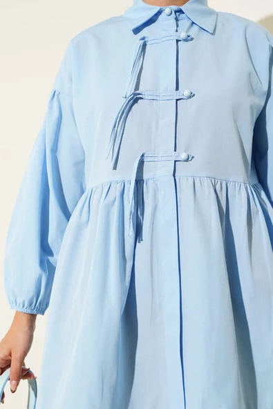 Gizli Düğmeli Top Düğmeli Gömlek Mavi - Resim 4