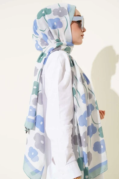 Çiçek Desenli Şal Mint - Resim 3