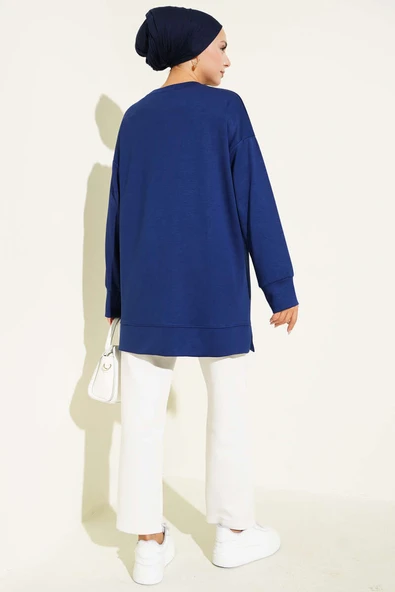 Loyşa Renkli Yazılı Tunik Lacivert - Resim 3