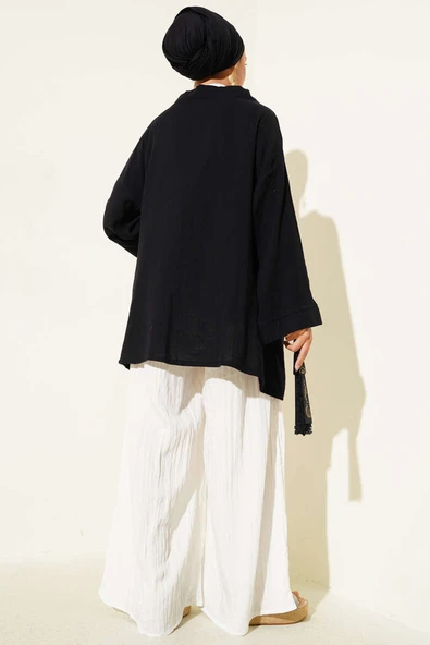 Çift Cepli Müslin Hırka Siyah - Resim 3