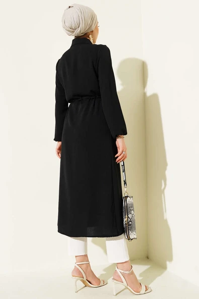 Bel Tünelli Düğmeli Ayrobin Kap Siyah - Resim 3