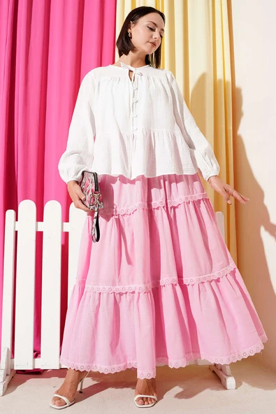 Brit Düğme Detaylı Bluz Ekru - Resim 2