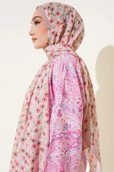 Papatya Desen Bambu Kraş Şal Latte - Resim 3