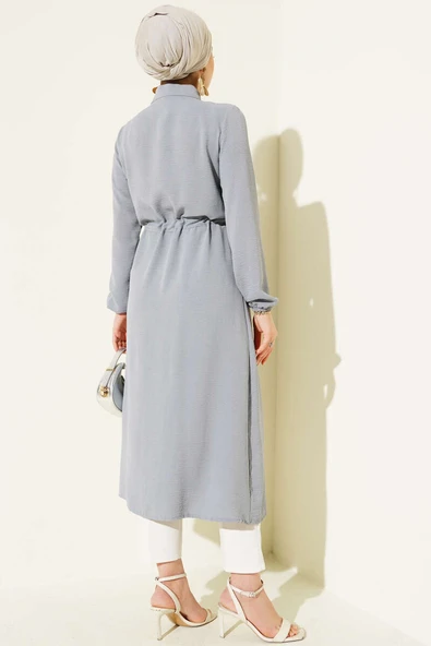 Bel Tünelli Düğmeli Ayrobin Kap Gri - Resim 3