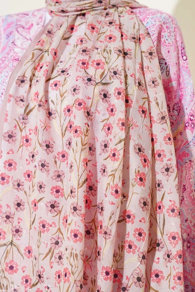 Papatya Desen Bambu Kraş Şal Latte - Resim 4