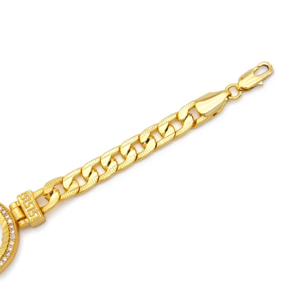 Altın Kaplama İmitasyon Zirkon Taşlı Figaro Desenli Çeyrek Çerçeve Bileklik BLK-1171 - 4