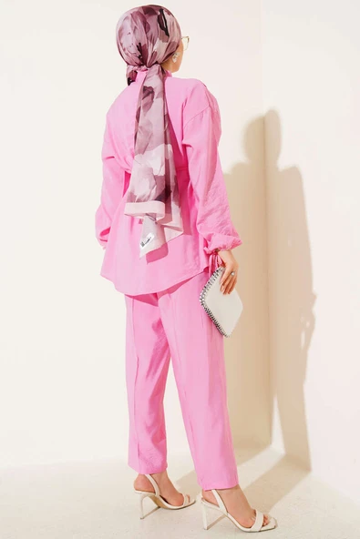 Hakim Yaka Brit Düğmeli İkili Takım Pembe - Resim 3