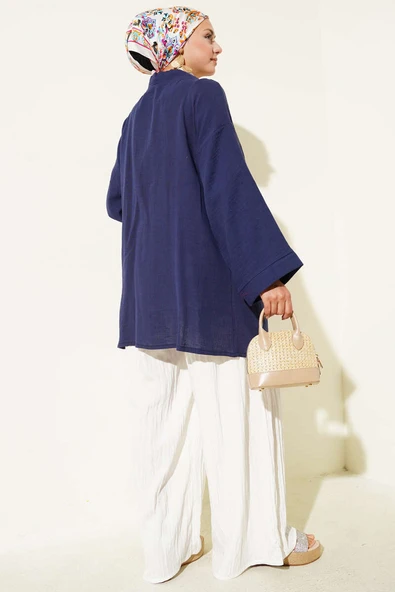 Çift Cepli Müslin Hırka Lacivert - Resim 3