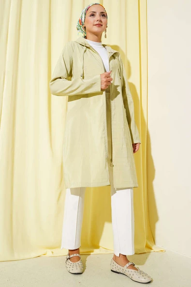 Taşlı Nakış Detaylı Kapüşonlu Kap Su Yeşili - Resim 2