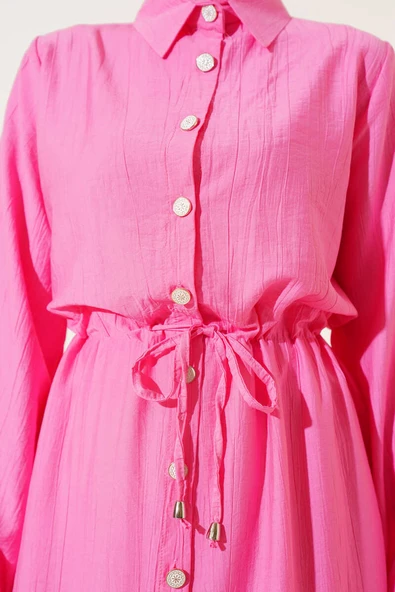 Bel Tünelli Yan Yırtmaçlı Uzun Tunik İkili Takım Pembe - Resim 4