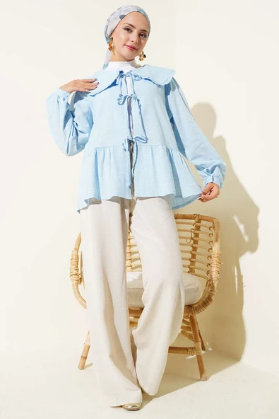 Bebe Yaka İp Bağlamalı Kimono Bebe Mavi - Resim 2