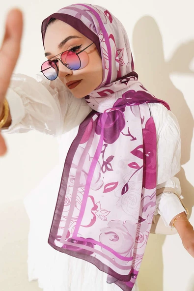 Gül Motifli Şal Mürdüm ürün görseli 1