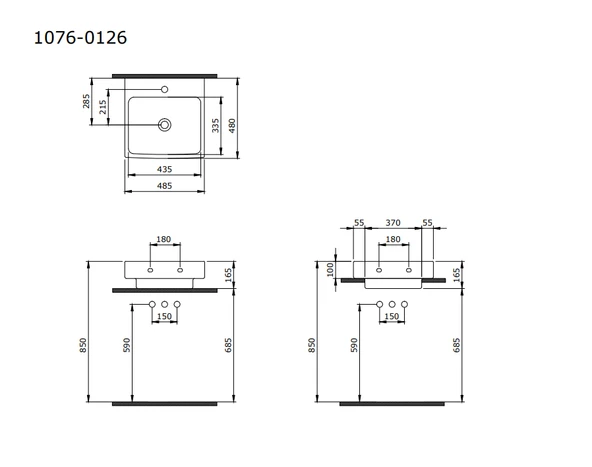 Bocchi Scala Tezgah Üstü Lavabo 48 cm Parlak Beyaz 1076-001-0126 - Resim 2