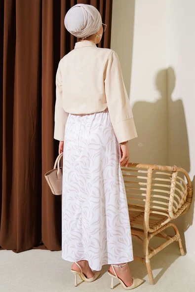 Yandan Bağlamalı Etekli İkili Takım Bej - Resim 3