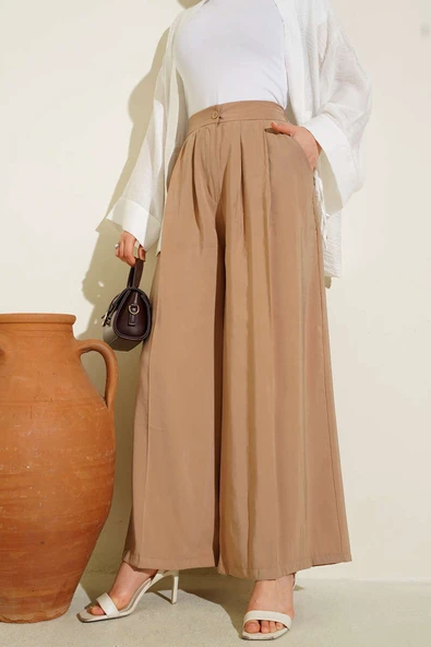 Düğmeli Salaş Pantolon Latte - Resim 2