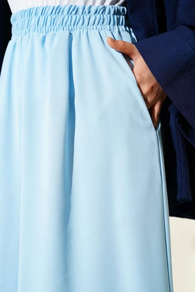 Beli Lastik Detaylı Salaş Pantolon Mavi - Resim 4