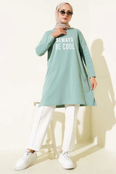 Always Be Cool Baskılı Tunik Çağla Yeşili - Resim 2