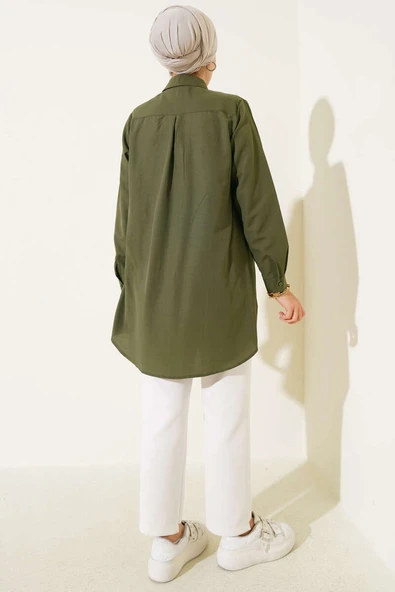 Klasik Yakalı Oval Kesim Nefti Gömlek - Resim 3