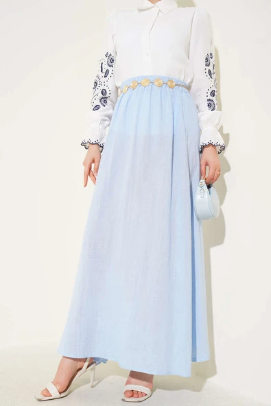 Bel Lastikli Müslin Etek Bebe Mavi ürün görseli 1