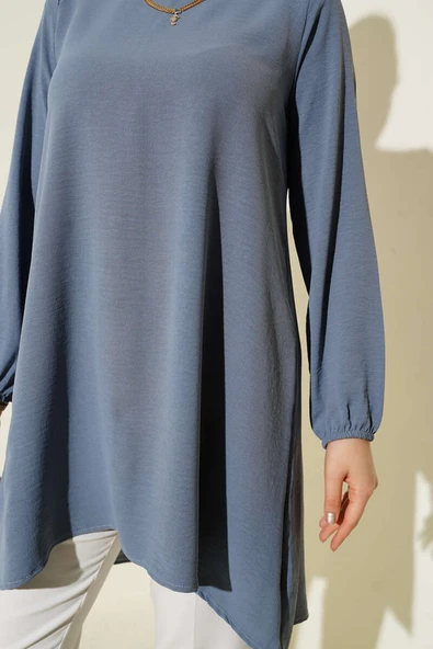 Bisiklet Yaka Biyeli Ayrobin Tunik Kayrak Grisi - Resim 4