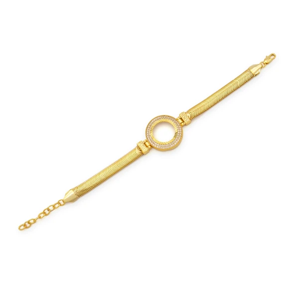 Altın Kaplama İmitasyon 2 Sıra Zirkon Taşlı İtalyan  Çeyrek Çerçeve Bileklik BLK-1168 ürün görseli