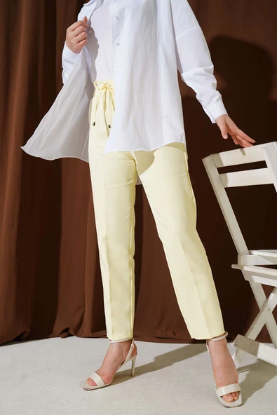Beli Lastikli Dar Paça Pantolon Sarı - Resim 2