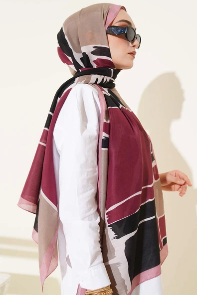 Geometrik Desenli Soft Şal Gül Kurusu - Resim 3