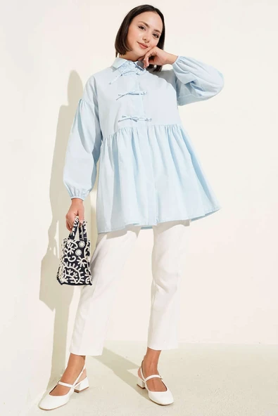 Brit Fiyonk Düğme Detaylı Gömlek Mavi - Resim 2