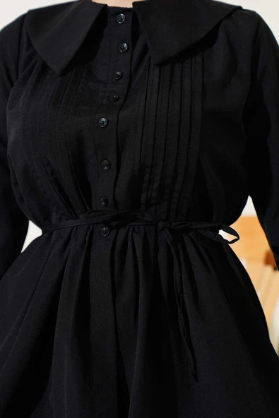 Bebe Yaka İp Kuşaklı Gömlek Siyah - Resim 4
