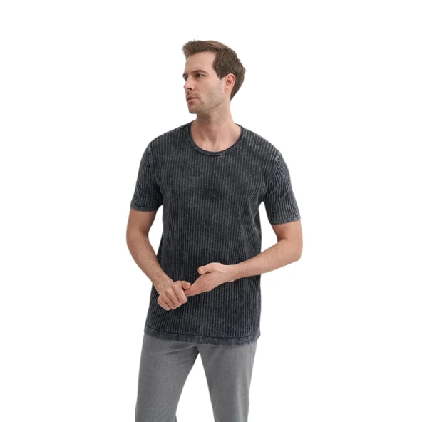 Bisiklet Yaka Regular Fit Pamuklu Triko Tişört - 3