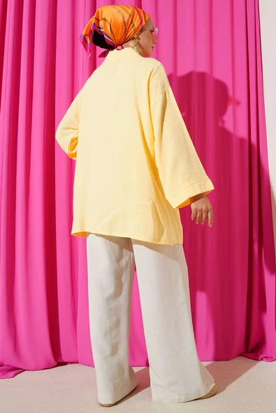 Çift Cepli Müslin Hırka Sarı - Resim 3