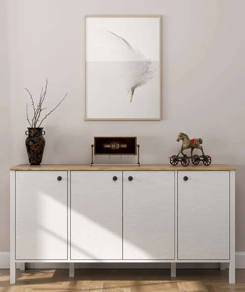 Hunerika Nostalji 4 Kapaklı konsol-Wood Beyaz-Minifiks Bağlantılı - 2