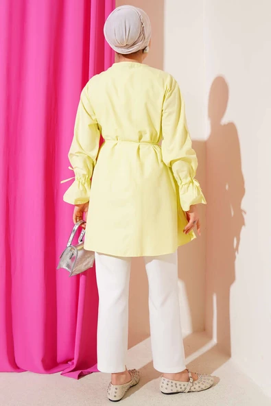 Bilek Tünelli Brit Düğmeli Gömlek Lime - Resim 3