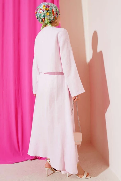 İp Bağcık Kimono Etekli İkili Takım Pembe - Resim 3