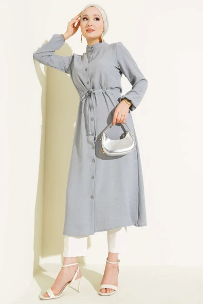 Bel Tünelli Düğmeli Ayrobin Kap Gri - Resim 2