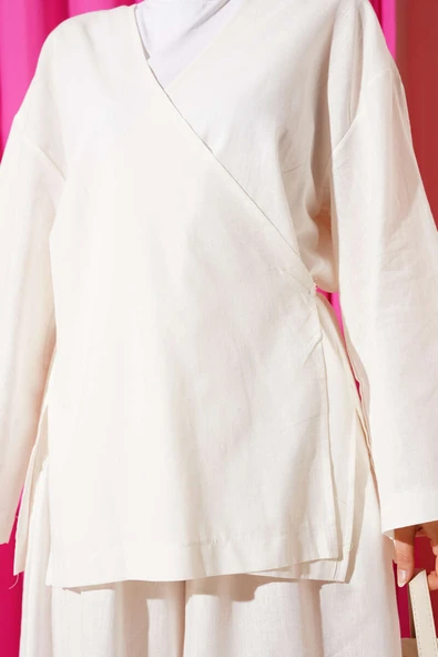 Salaş Kimono İkili Takım Ekru - Resim 4