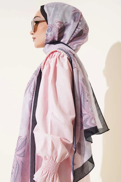 Otantik Yaprak Desen Şal Siyah Gri - Resim 3