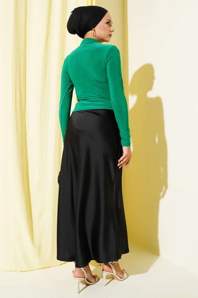 Yanları Büzgü Detaylı Sandy Bluz Yeşil - Resim 3